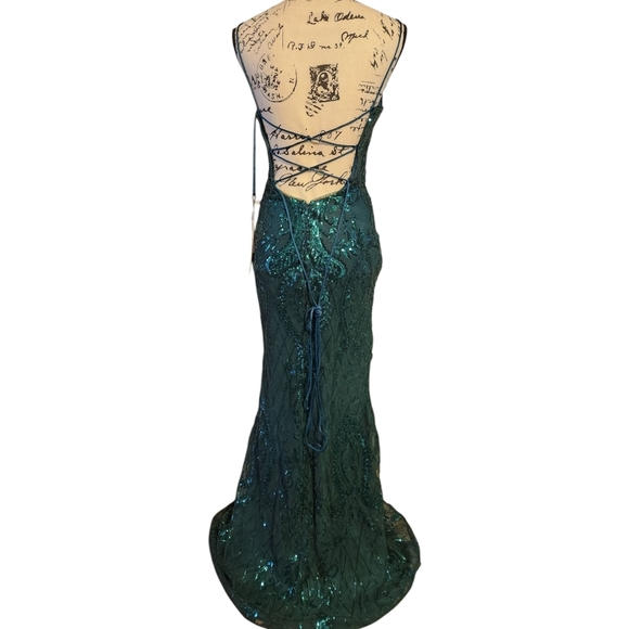 PromGirl Rated PG - Green Statement-Back Long Sequin Prom Dress - Picture 9 of 14